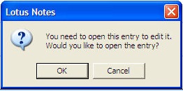 Notes error message: "You need to open this entry to edit it."